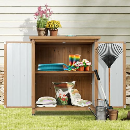 Wood & Metal Outdoor Storage Cabinet with Waterproof Roof (13.5" D x 34.5" W x 39" H)