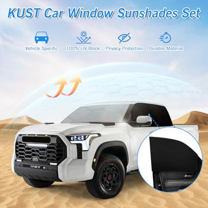 Windshield Sun Shade Umbrella for Toyota Tundra 2022 2023 2024 2025 2026 Rear Window Shades 100% UV Protection and Blackout Privacy 5PCS Car Window Covers Accessories (5-Piece Set | Fits Toyota Tundra 2022-2026)