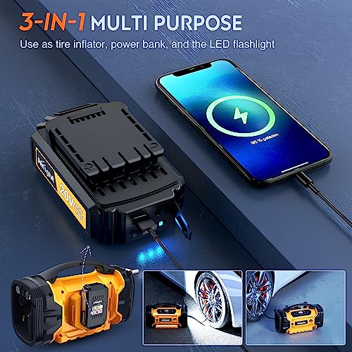 Portable Air Compressor Tire Inflator 3 Power Sources Pump 160PSI Dual Powerful Motors Fast Inflate Auto Shutoff for Cars & Inflatables Inflation (Ac/DC Air Compressor Pump + Battery)