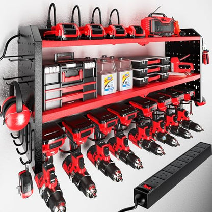 Power Tool Organizer with Charging Station (8 DRILL RED / Red-32 inches)