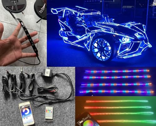 4PCS 3FT RGB Chasing Smoked LED Strip Lights for Gold Cart Wheel Lights (4PCS 3FT Tinted Light Strips)