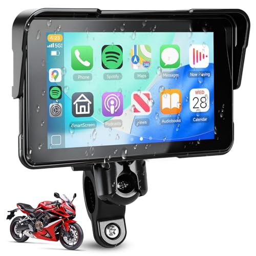 5 Inch Motorcycle CarPlay Screen Wireless Android Auto for Moto with GPS Navigation for Motorbike Bluetooth Voice Control Portable Moto Car Play Screen (5-Inch)