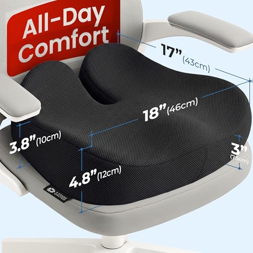 Seat Cushion Memory Foam Chair Pad for Tailbone Pain Relief (Black / XX-Large)