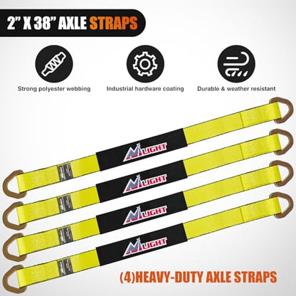 2" x 38" Axle Tie Down Straps with D (4Pcs 2in x 38in Axle Tie Down Straps Yellow)