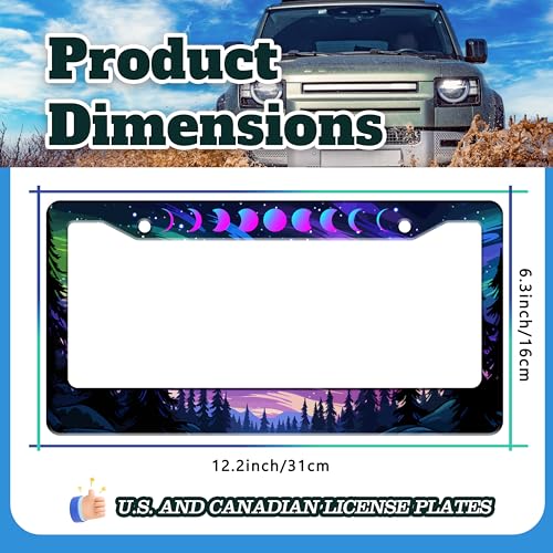 Moon Phases Aurora Forest License Plate Frame Night Sky License Holder (Moon Phases Aurora Forest)