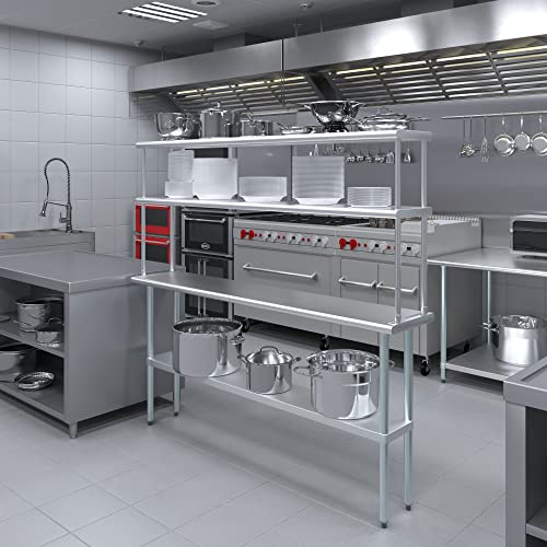 Stainless Steel Work Table Double Tier Overshelf (14" x 72" Work Table + 12" Overshelf)