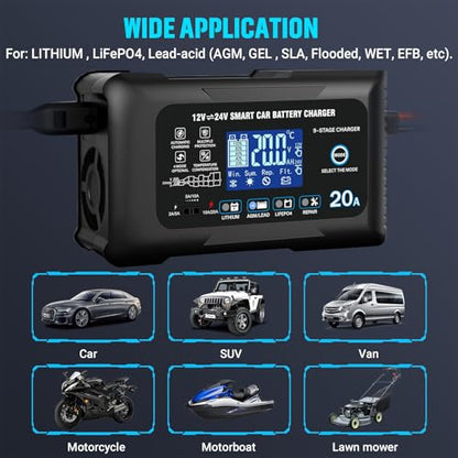 20A Car Battery Charger (Black)