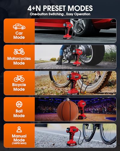 Digital Cordless Tire Inflator Portable Air Compressor Automatic 160PSI w (Red)
