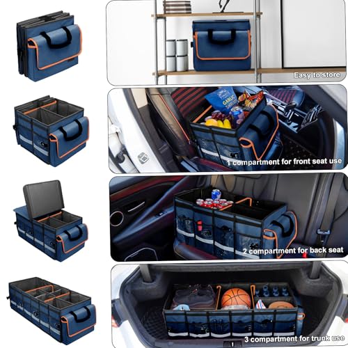Car Trunk Organizer and Storage with Removable Leakproof Cooler Bag (Blue / Large)