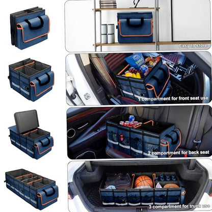 Car Trunk Organizer and Storage with Removable Leakproof Cooler Bag (Blue / Large)