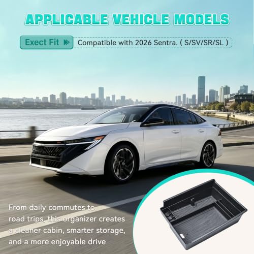Car Center Console Organizer Tray for 2026 Nissan Sentra S SV SR SL