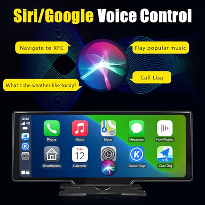 Portable Carplay Screen for Car 9.28" Carplay & Android Auto Car Touch Stereo (10.26" Carplay with 4K DVR & 1080p Rear Cam)