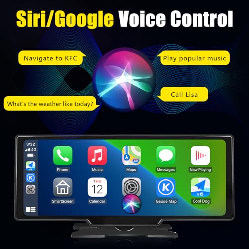 Portable Carplay Screen for Car (10.26" Carplay with 4K DVR & 1080p Rear Cam (64G))