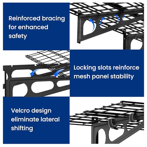 2 Pack 2x4ft Garage Shelving with Hooks (Black / 2 pack-2x4 ft w/hooks)