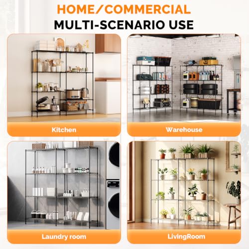 58" W Storage Shelves 1220LBS Heavy Duty Metal Shelving (Black / 58"W × 13.8"D × 59"H)