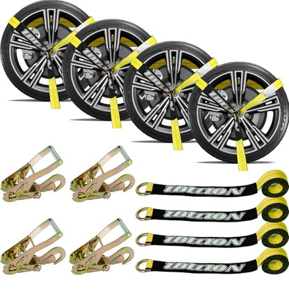 4 Pack Car Tie Down Straps for Trailers (yellow)