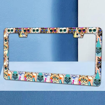 Funny Cat Pet License Plate Frame Stainless Steel Car Parts 2 Hole 6x12 in (Funny Cat)