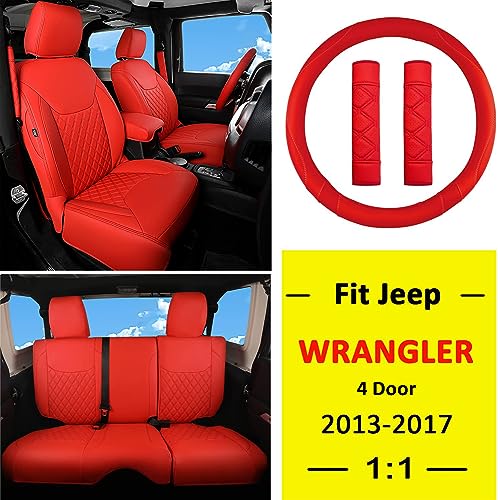 Wrangler JK Seat Covers Custom Fit for Jeep Wrangler (Red / 13-17 JK 4 Door Full Set)