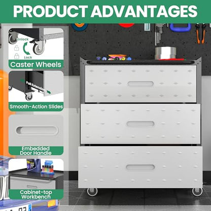 Garage Cabinets (Black/Grey / 3 Drawers)