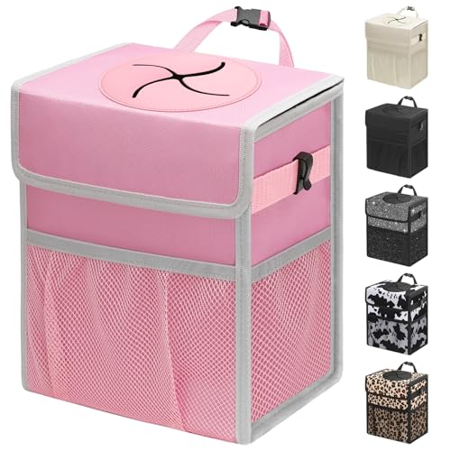 Car Trash Can with Lid (3 Gallons / Pink)