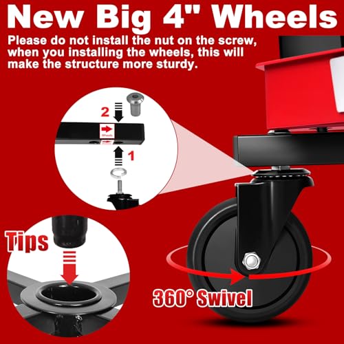 Rolling Shop Stool with Wheels (Red)