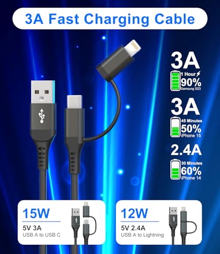 USB to USB C and Lightning Cable Support Apple Carplay & Android Auto (Black)