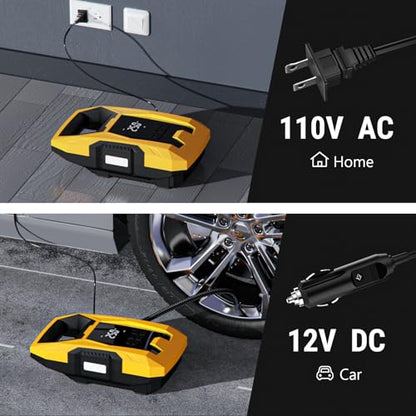 AC DC Tire Inflator Portable Air Compressor (Yellow)
