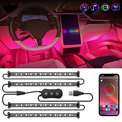 4PCS USB Car Interior Neon Accent Lights RGB App and Button Control (USB Interior Lights - APP+Button)