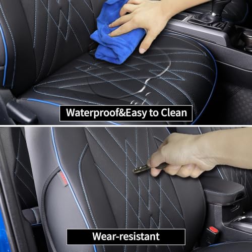 Custom Fit Tacoma Leather Car Seat Covers for Toyota Tacoma 2012 2013 2014 2015 (Leather (Black with Blue Trim) / 2012-2015 Tacoma Full Set (Trd Sport Seats))