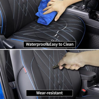 Custom Fit Tacoma Leather Car Seat Covers for Toyota Tacoma 2012 2013 2014 2015 (Leather (Black with Blue Trim) / 2012-2015 Tacoma Full Set (Trd Sport Seats))