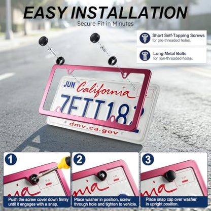 4 Holes Stainless Steel License Plate Frames (Hot Pink)