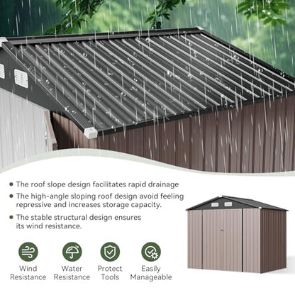 8x6 FT Shed Outdoor Storage Shed (Brown / 8'x6')
