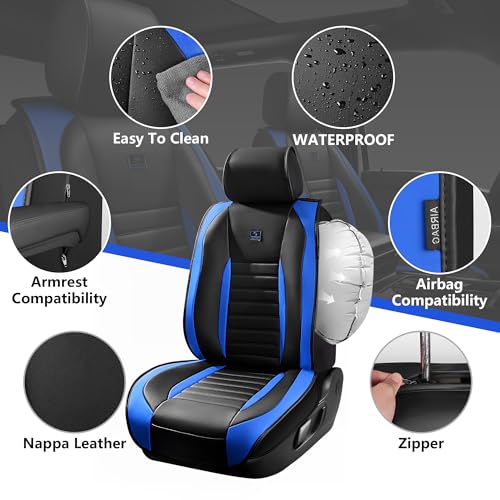 Nappa Leather Car Seat Covers Front Seats (Black Blue / Front Seats)