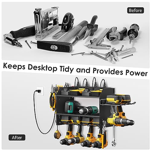 Modular Power Tool Organizer Wall Mount Charging Station (Black / 6FT Cord)