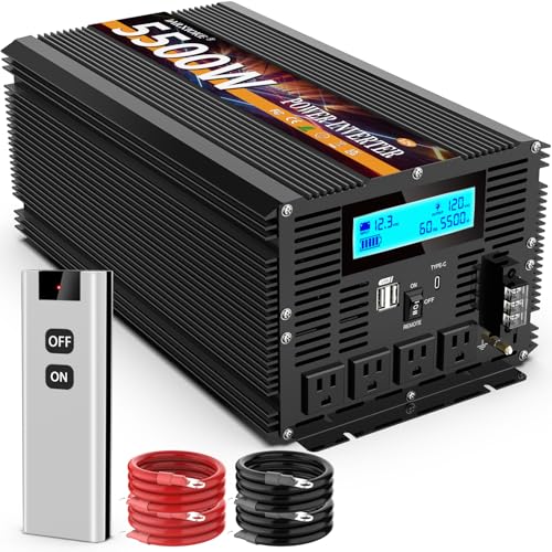5500 Watt Power Inverter 12V DC to 110V 120V Converter for Family RV Off Grid Solar System Car with Type (12v-5500w)