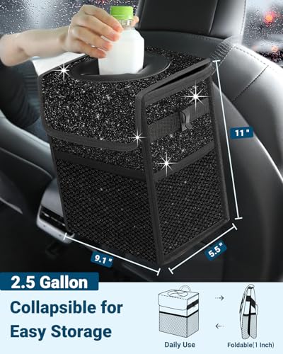 Car Trash Can with Lid (2.5 Gallons / Shiny Black)
