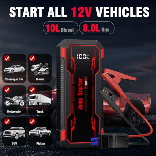 Car Jump Starter 6000A Car Battery Jump Starter Portable (A-Red)