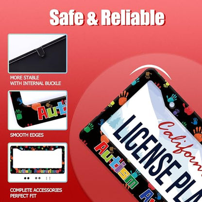 Autism Awareness Handprint Stainless Steel License Plate Frame for US Cars (Autism awareness)