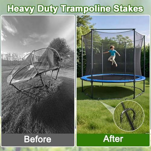 Trampoline Stakes Heavy Duty 12 Inch Trampoline Anchors High Wind (U-12 Inch-12 Pcs / U-12 Inch-Φ5/16"-Black)