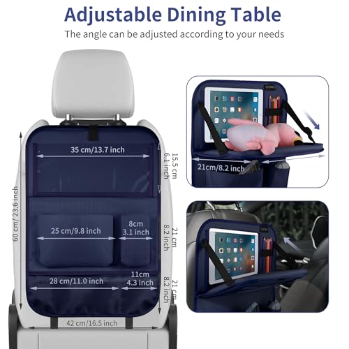 Car Backseat Organizer with Foldable Tablet Holder (Dark Blue-3 / 2 Pack with Food Tray)