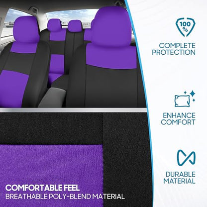 PolyPro Car Seat Covers Full Set in Purple on Black (Purple)