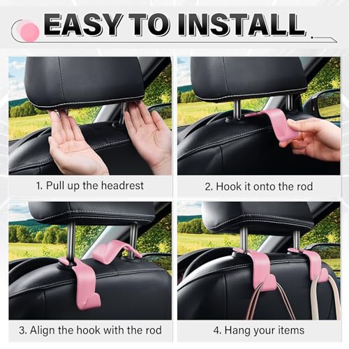 4 Pack Car Seat Headrest Hooks (4pc / Pink)