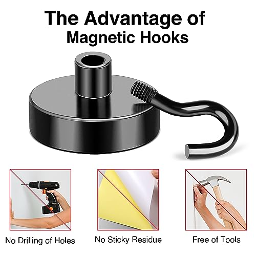 Magnetic Hooks 50LB+ Heavy Duty Magnet Hook for Cruise Cabins (Black / 4Pack-50LB)