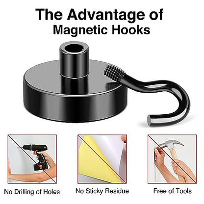 Magnetic Hooks 50LB+ Heavy Duty Magnet Hook for Cruise Cabins (Black / 4Pack-50LB)