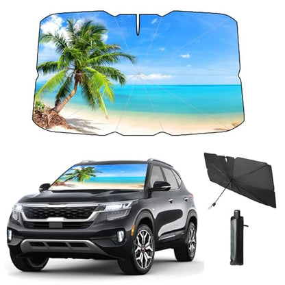 Windshield Sun Shade Umbrella for Car Front Window Sun Visor for Windshield Car Summer Accessories Protect Interior from UV Rays & Heat for Sedan (Palm Tree)