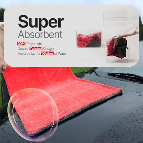 Crystal Clean 1300 GSM Car Drying Towel (Red / Pack of 1)