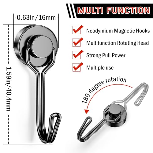 50 Pack Black Magnet Hooks (Black / 0.63in)