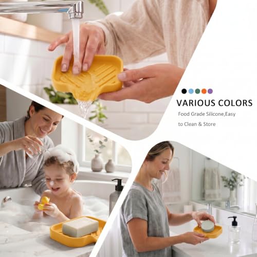 Silicone Soap Dish with Drain Spout (Yellow / S(4.9"×3.2"))