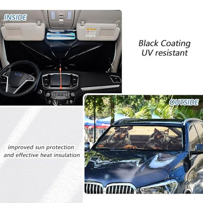 Windshield Sun Shade Umbrella Doberman Driving Foldable Car Front Window Sunshade Blocks UV Rays Heat Keep Vehicle Cool 55"x27.5" (multi 5)
