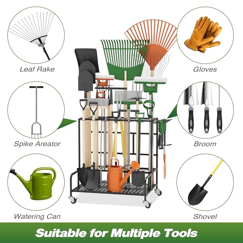 Garden Tool Organizer Rack with Wheels Up to 39 Tools (Rack With Accessories)